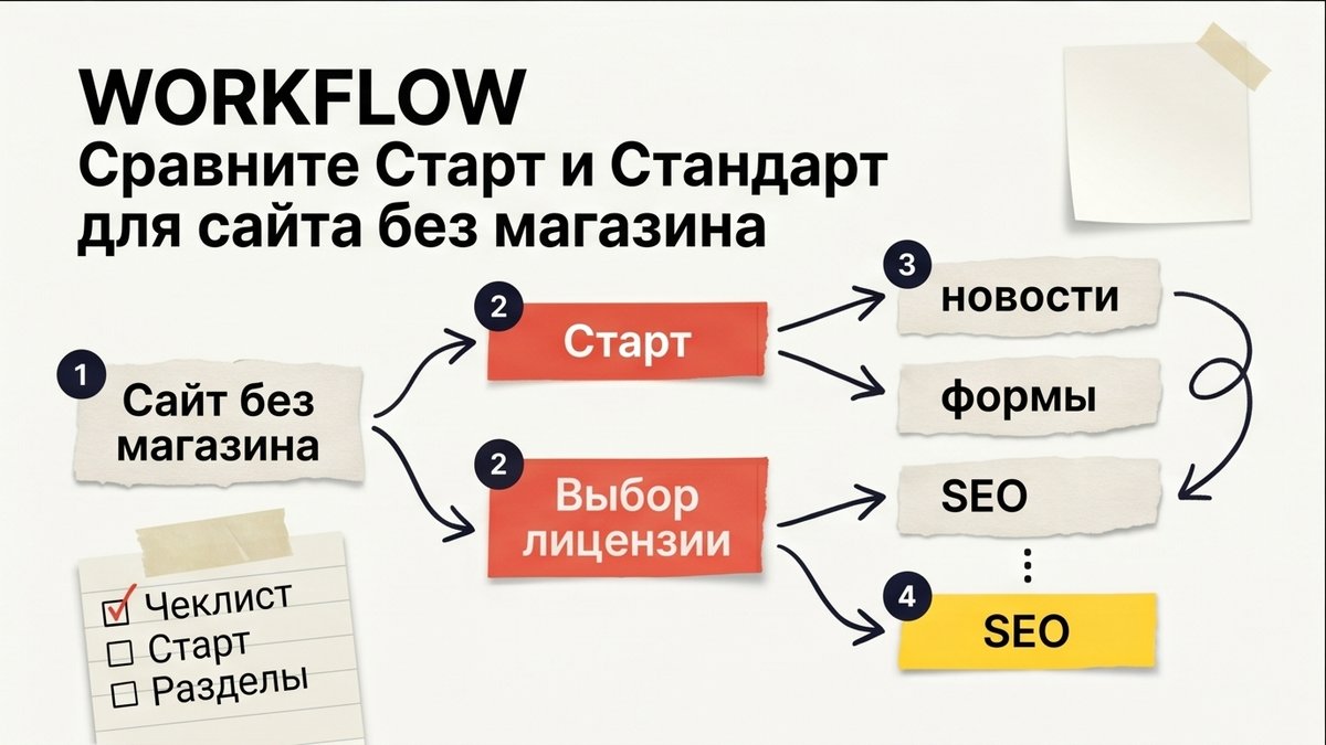 Схема выбора между Старт и Стандарт для корпоративного сайта без магазина