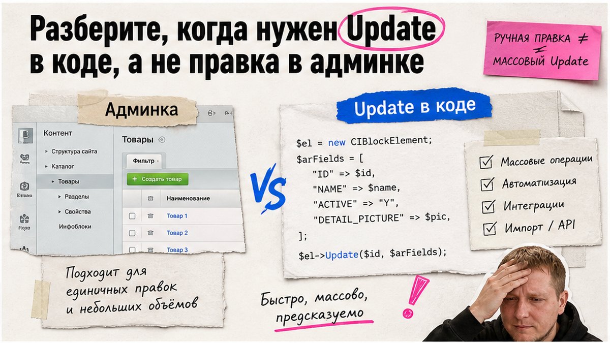 Сравнение: админка vs element update bitrix через Update или SetPropertyValuesEx