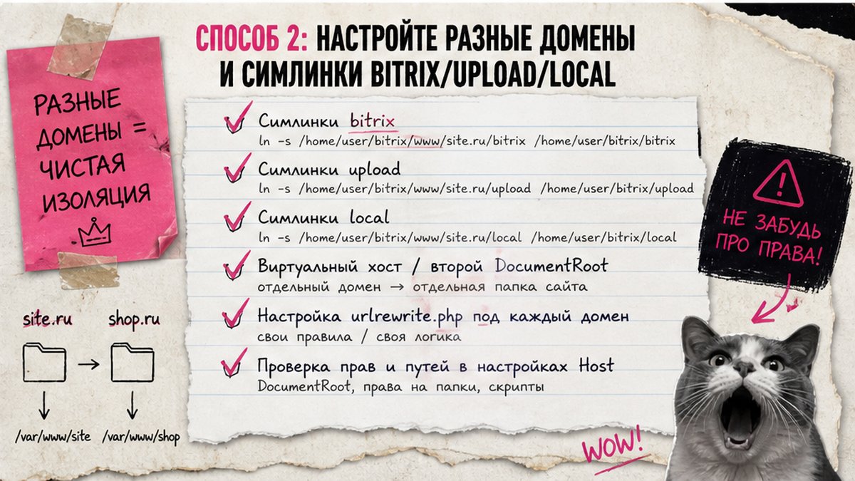 Чеклист: разные домены и симлинки bitrix/upload/local на Битрикс