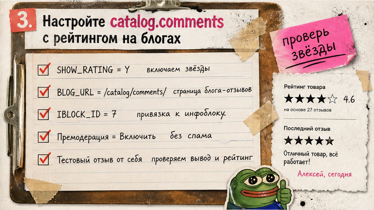 Чеклист настройки catalog.comments с рейтингом и премодерацией в Битрикс