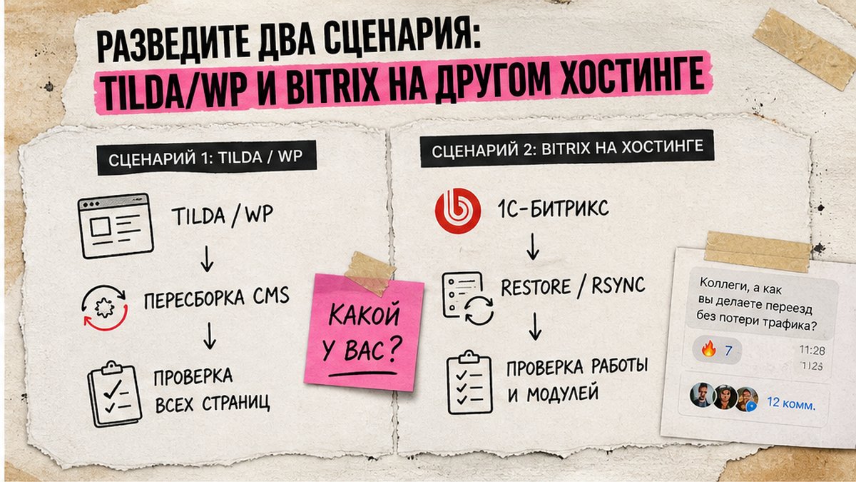 Сравнение двух сценариев миграции: Tilda/WP и Bitrix на другом хостинге
