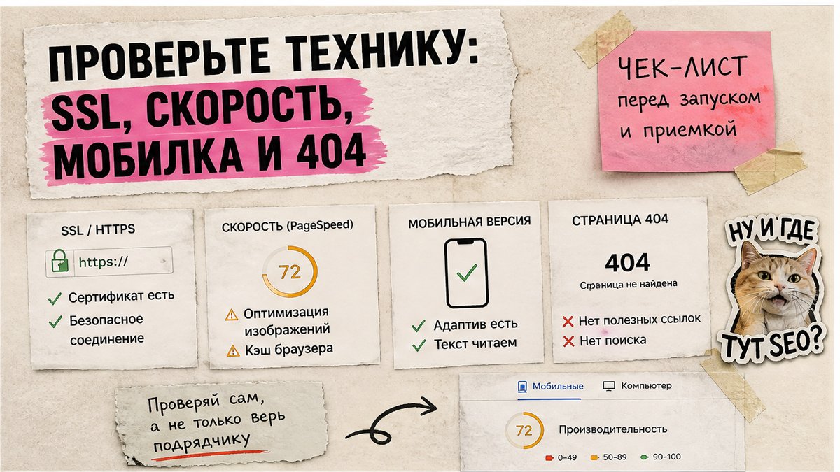 Чеклист технической проверки: SSL, скорость, мобильная версия и битые ссылки