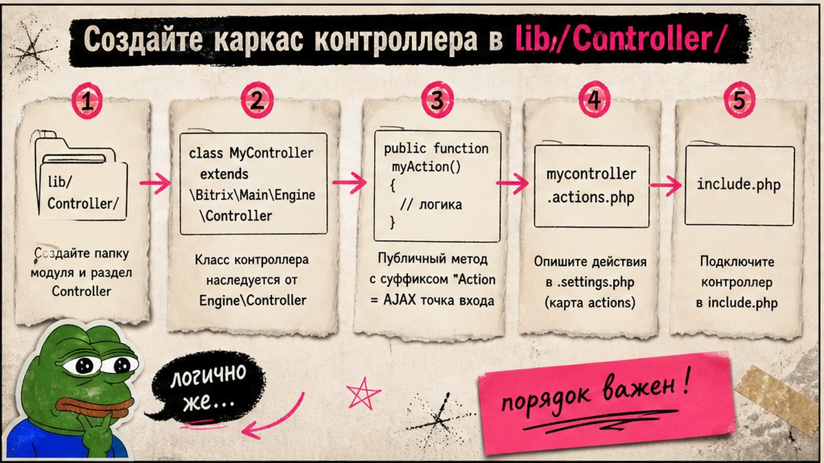 Схема создания D7-контроллера в lib/Controller/ модуля Битрикс