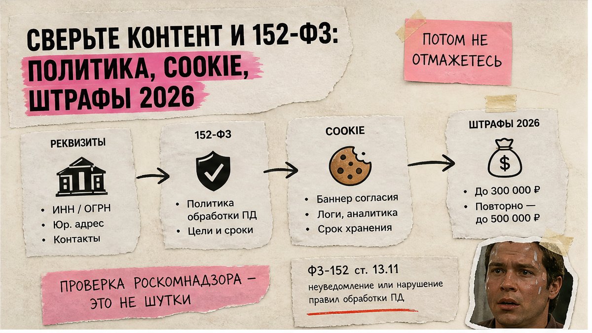 Схема проверки юридики: политика, cookie и 152-ФЗ перед запуском рекламы