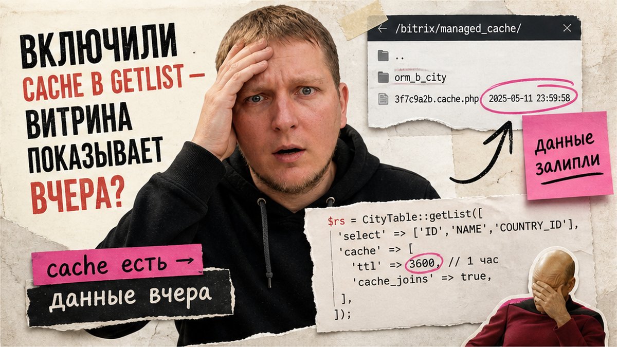 Как кешировать выборки D7 ORM в 1С-Битрикс через cache в getList?