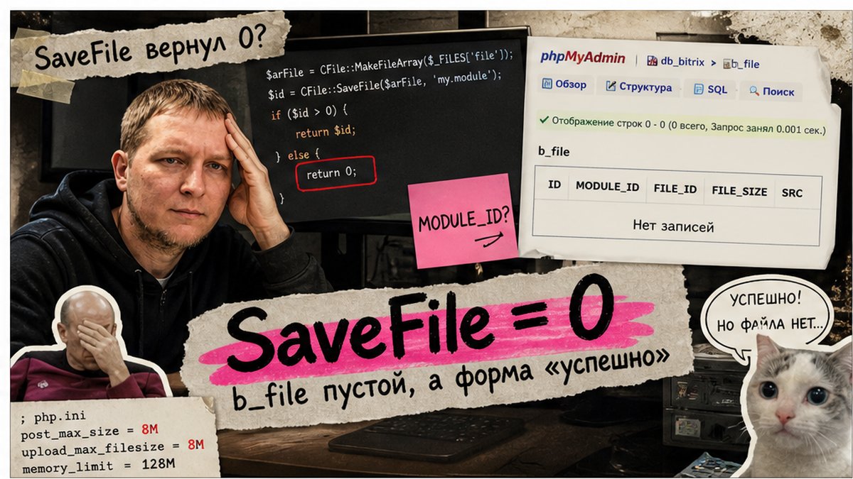 Как загрузить и сохранить файл в 1С-Битрикс: CFile::MakeFileArray, SaveFile и D7 FileTable